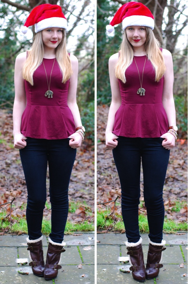 lorna-burford-peplum-top-black-jeans-christmas-hat