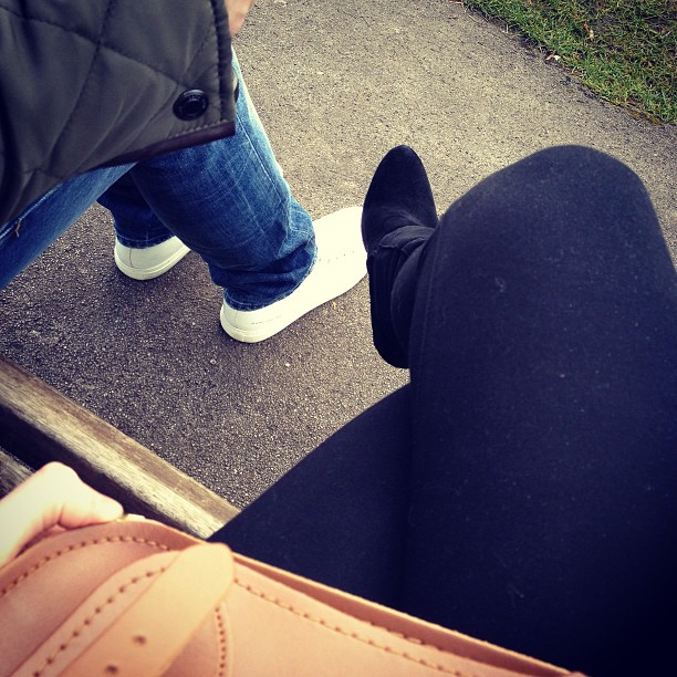 Sat on the bench at the park with my boyfriend. 