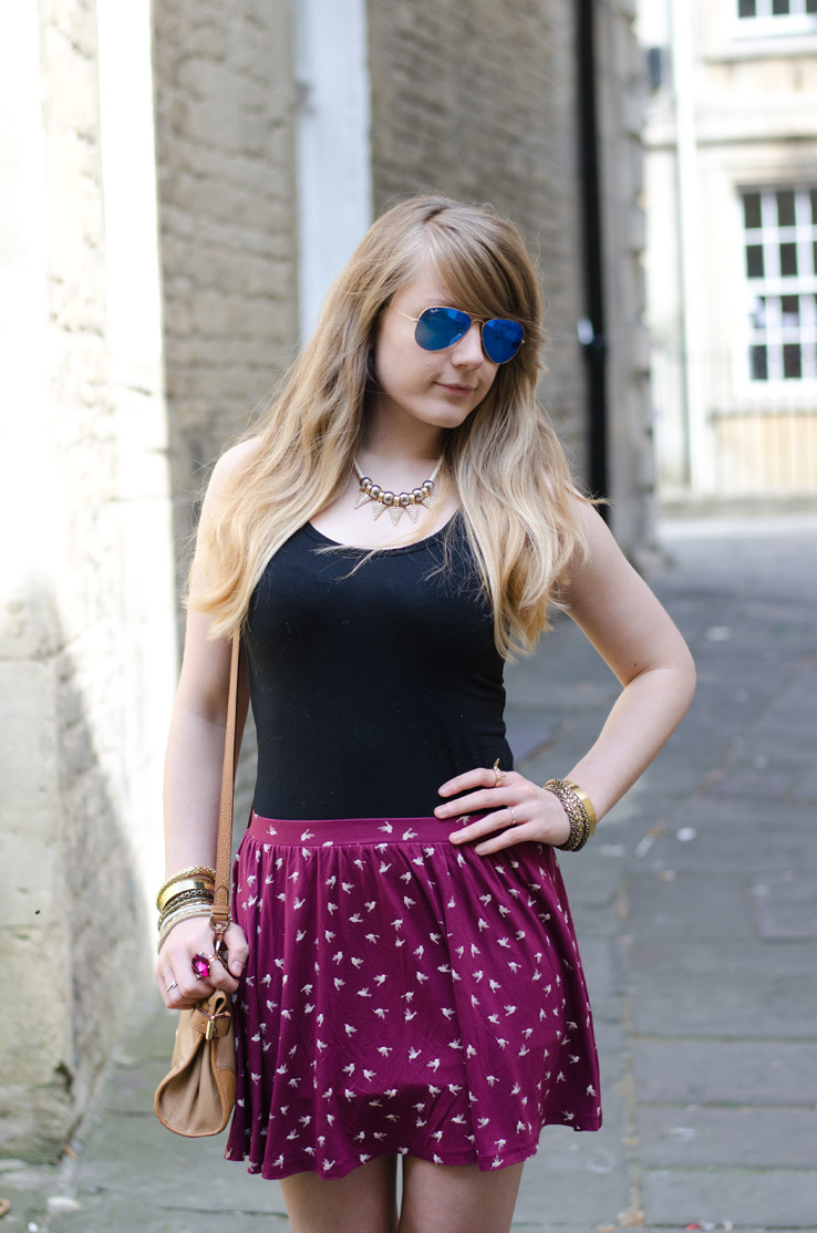 burgundy-bird-print-skirt