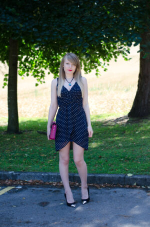 polka dot dress navy