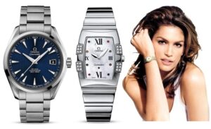 Omega Aqua Terra Seamaster and Quadrella Quartz Cindy Crawford