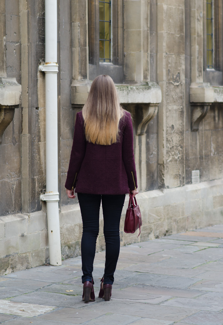 burgundy-zara-coat-blazer-blonde-ombre-hair