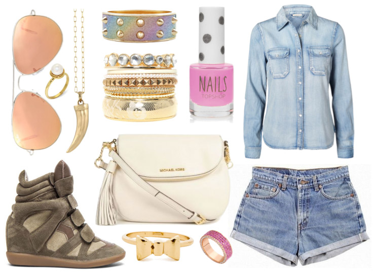 spring-outfit-raindrops-of-sapphire-denim-shirt-shorts-isabel-marant-bekket