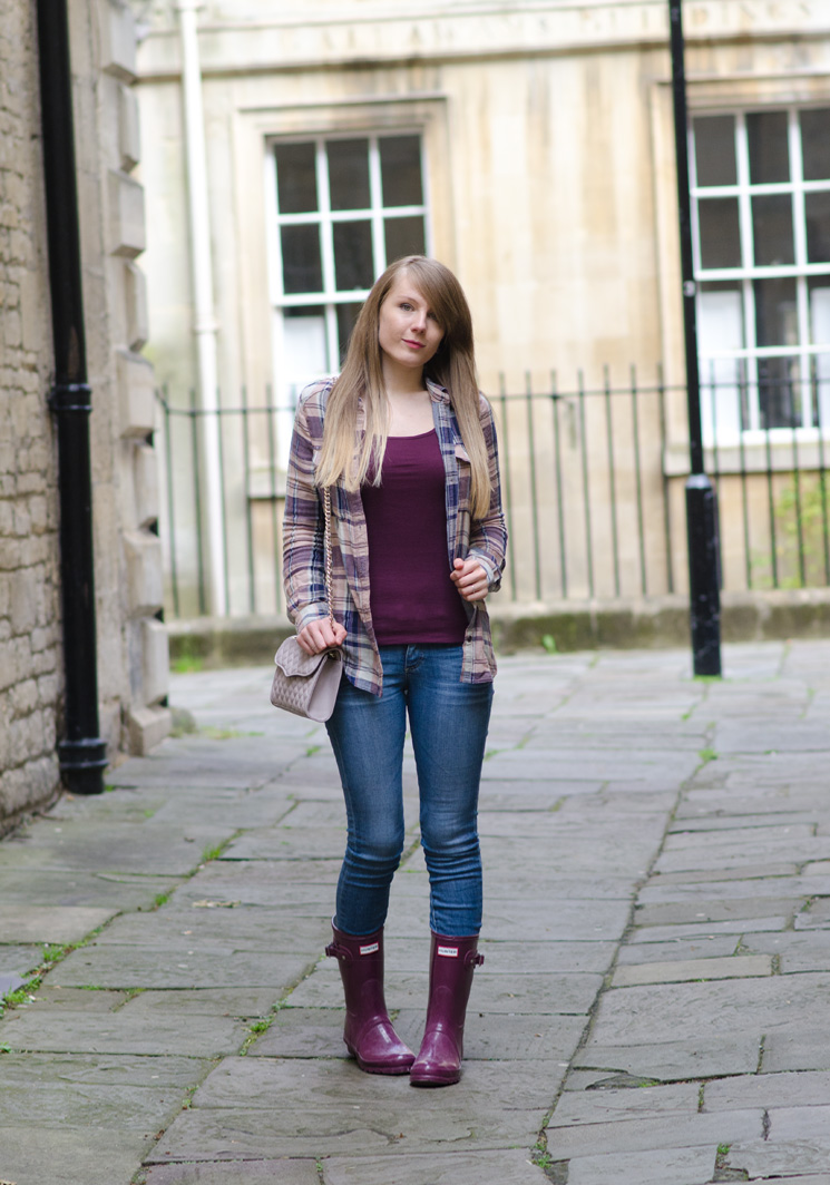 lorna-burford-plaid-purple-shirt-wellies-outfit