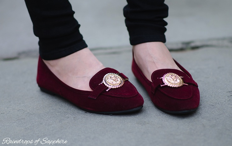 topshop-sandylion-burgundy-flats-slippers-gold-lion