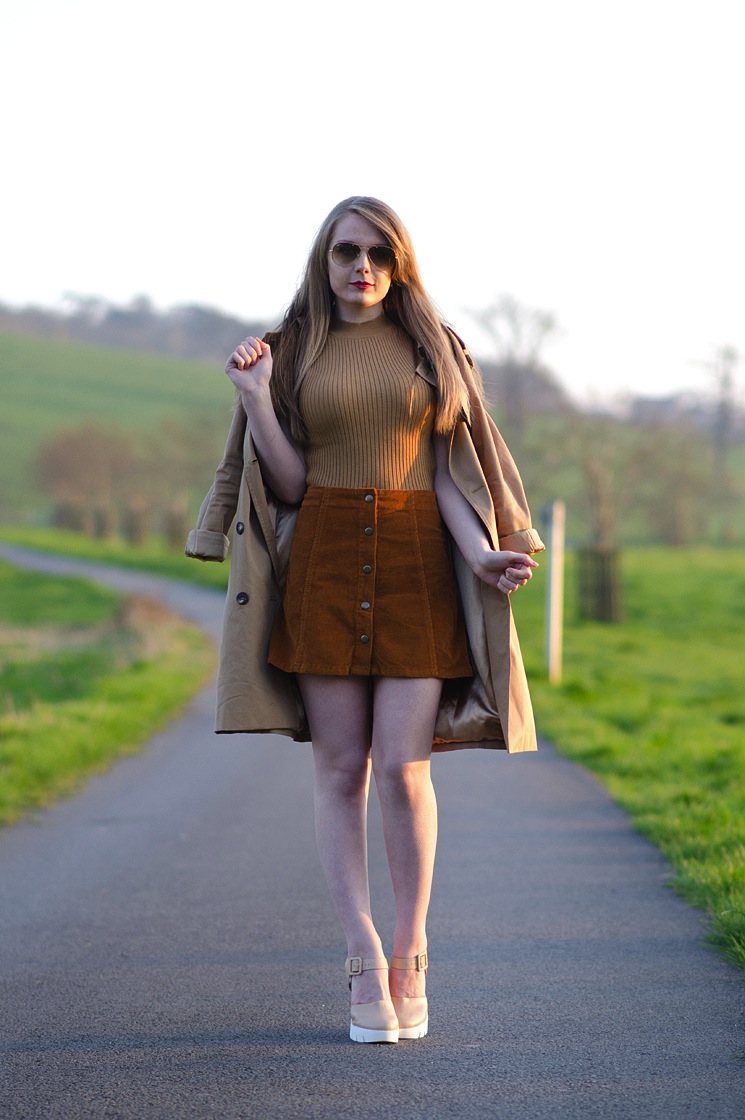 70s-brown-cord-skirt-trench-coat