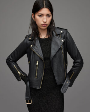 ALLSAINTS Balfern Leather Jacket – Gold